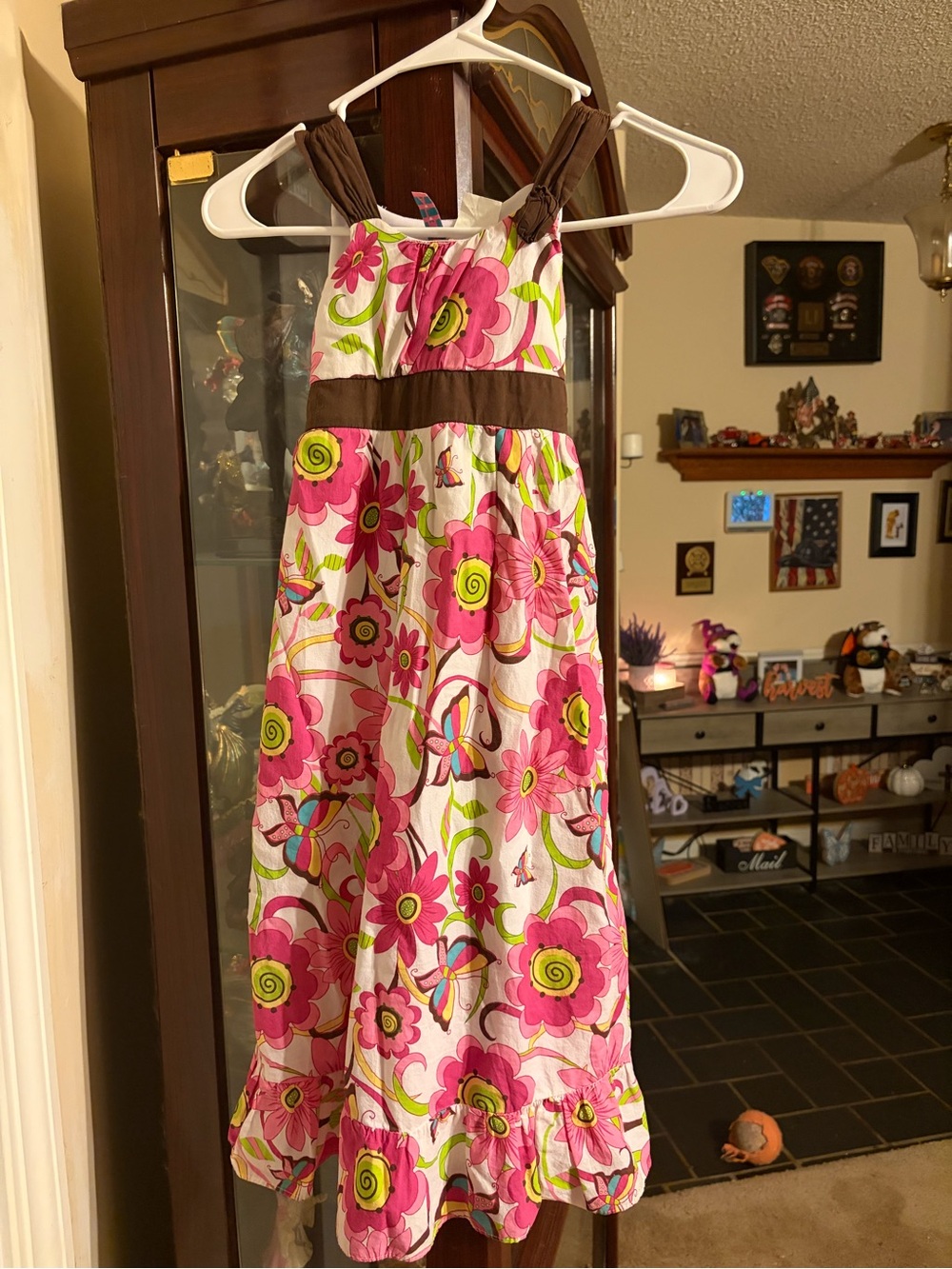Girls Floral Pink Sundress with Brown Accents